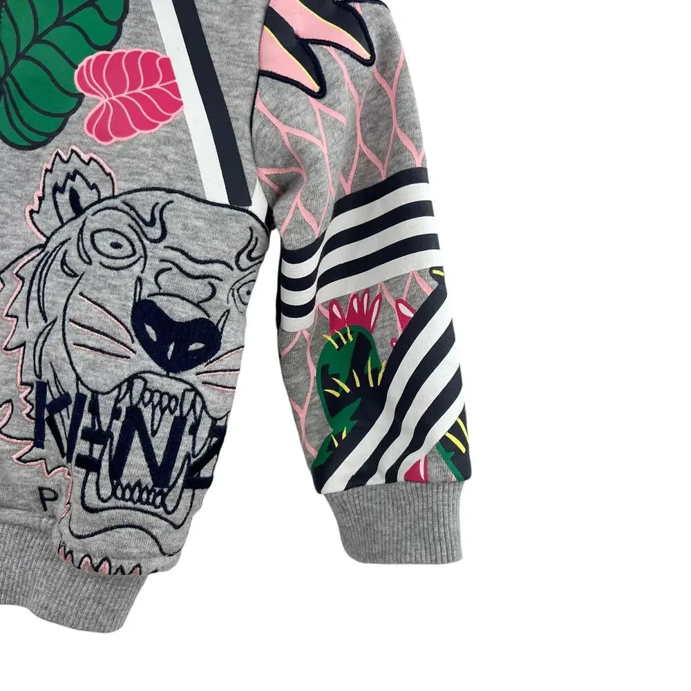 Kenzo Paris Kids Zip-Up‎ Jacket Sweatshirt Tiger Print Embroidered Gray Size 18M